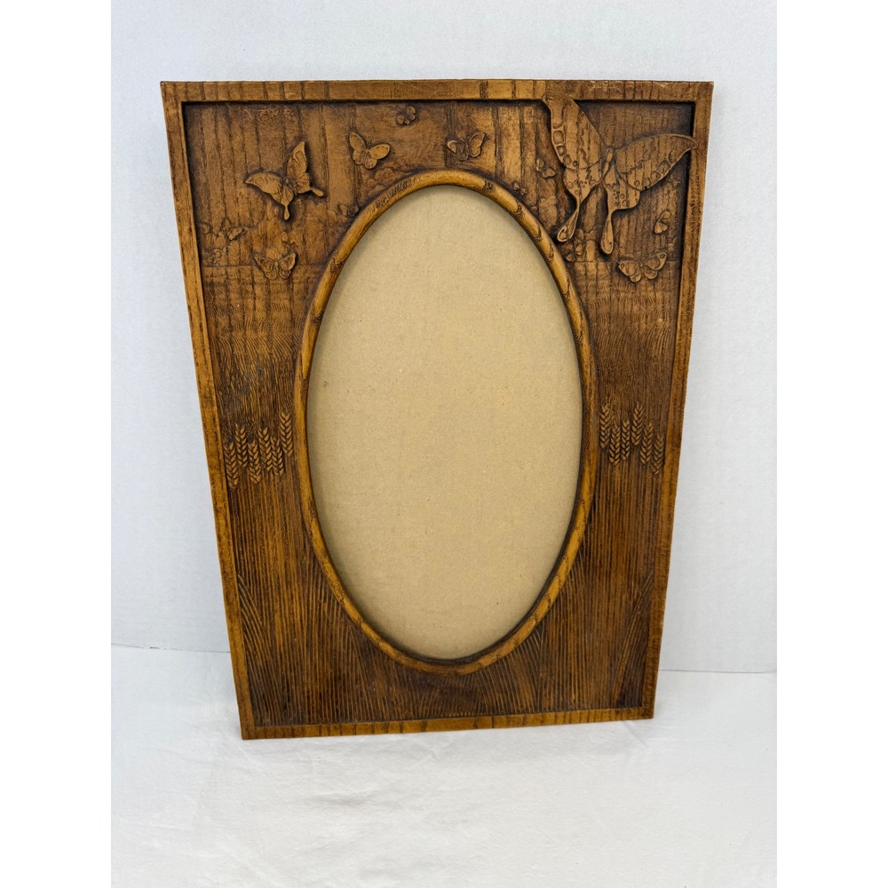 Vintage Faux Wood Resin Butterfly Wheat Oval Picture Frame Rustic Cottagecore - Picture 2 of 13
